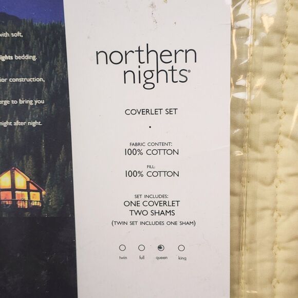 NIP QVC Northern Nights Coverlet Set 100% Cotton Queen Yellow Quilted 2 Shams - Picture 3 of 7
